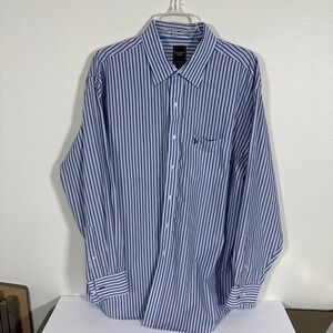 U.S. Polo Assn Button Up XL L/S Strip Men's Shirt‎ Blue Wrinkle Free D2